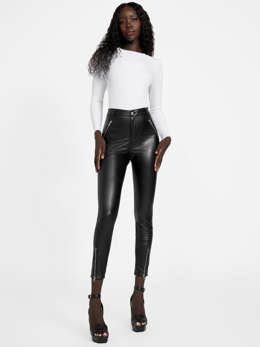 Guess Shopping Jet Crne Pauline Hlače Od Umjetne Kože