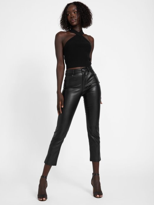 Guess Shopping Jet Crne Viri Hlače Od Umjetne Kože