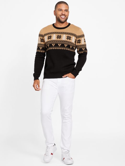 Guess Shopping Jet Crni Multi Folk Fair Isle Praznični Pulover