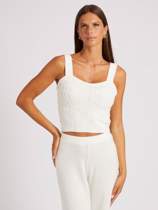 Guess Shopping Kabel Pleteni Gornji Dio Džempera Od Mješavine Kašmira Bijeli