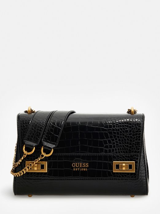 Guess Shopping Katey Croc Print Crossbody Crna