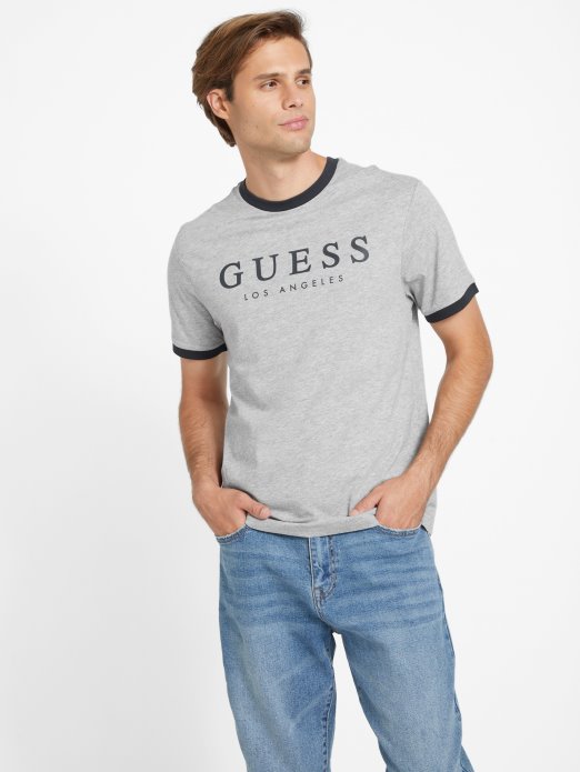 Guess Shopping Kirk Logo Majica S Okruglim Izrezom Svijetlo Melanž Siva