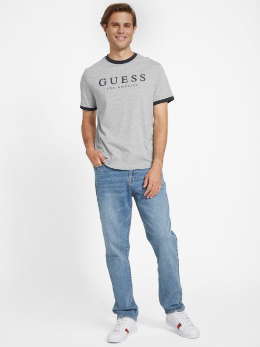 Guess Shopping Kirk Logo Majica S Okruglim Izrezom Svijetlo Melanž Siva