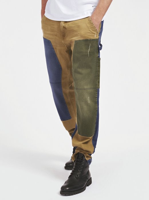 Guess Shopping Kontrastna Tkanina Regular Fit Hlače Multi Bež