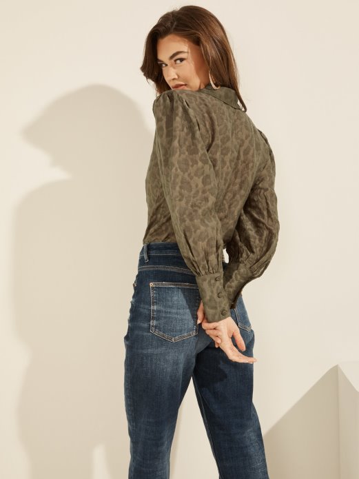 Guess Shopping Košulja Sa životinjskim Printom Zelena