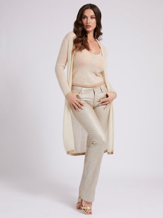 Guess Shopping Krema Lurex Pređa Dugi Kardigan