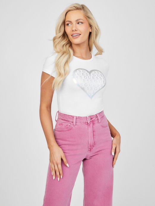 Guess Shopping Libi Heart Tee Pure White