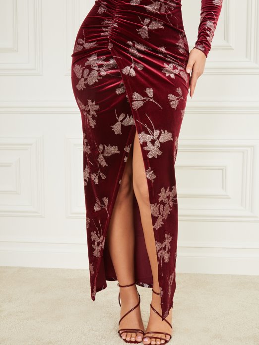 Guess Shopping Ljubičasta Latica S Ružom Go Angelica Baršunasta Maksi Haljina