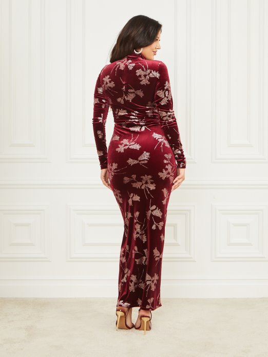 Guess Shopping Ljubičasta Latica S Ružom Go Angelica Baršunasta Maksi Haljina