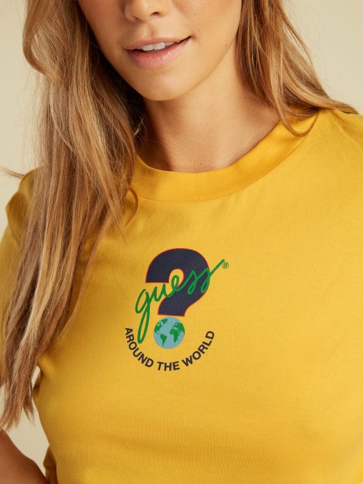 Guess Shopping Logo Prednji Crop Top žuti
