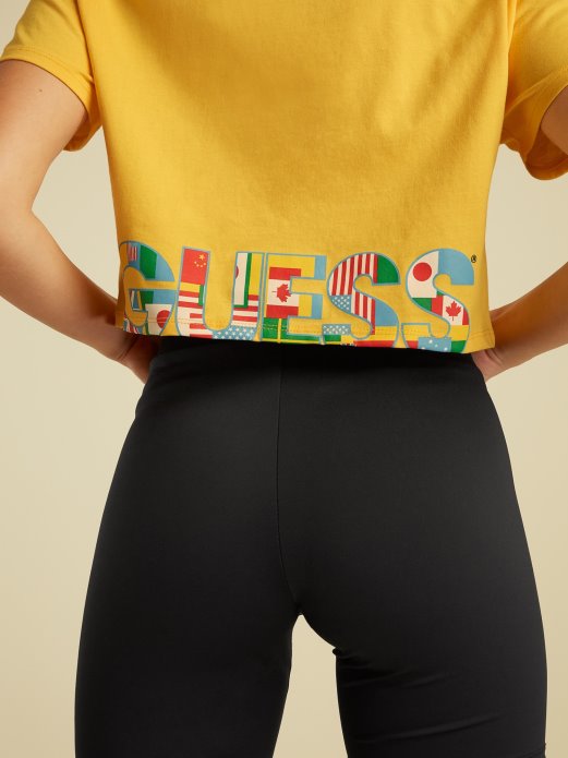 Guess Shopping Logo Prednji Crop Top žuti