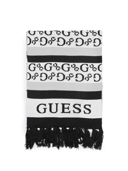 Guess Shopping Logo Prugasti šal Crn