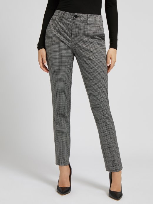 Guess Shopping Lurex Houndstooth Hlače Sive