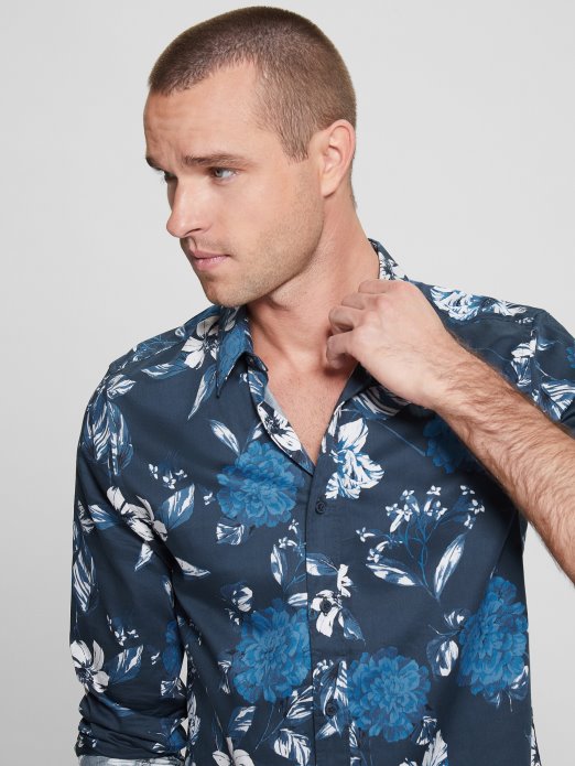 Guess Shopping Luxe Kamelija Kaskadna Košulja Kamelija Kaskadno Plava