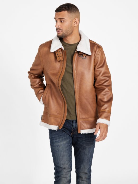 Guess Shopping Magnus Faux-shearling Jakna Tan