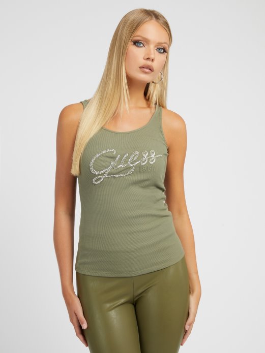 Guess Shopping Majica Bez Rukava S Logotipom Od štrasa