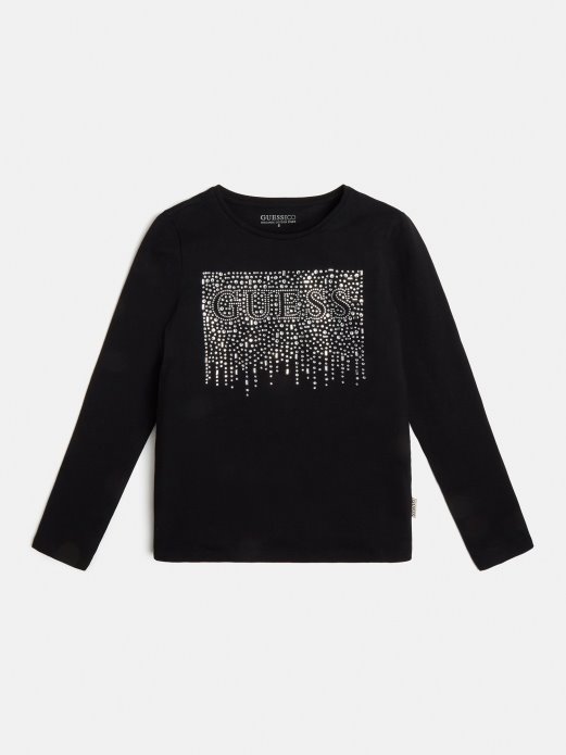 Guess Shopping Majica S Logotipom Od štrasa Crna