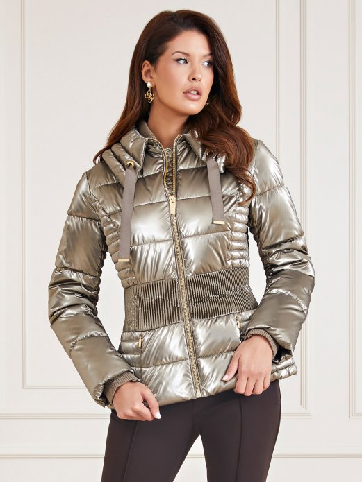 Guess Shopping Marciano Metalik Efekt Puffer Smeđa