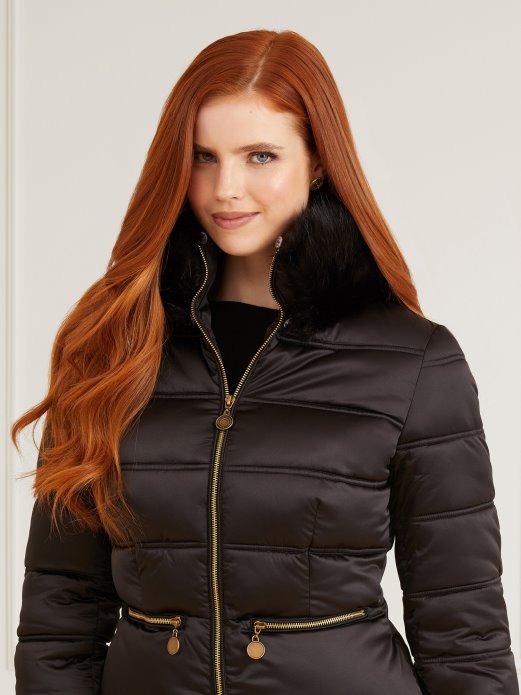 Guess Shopping Marciano Podstavljena Satenska Jakna Crna