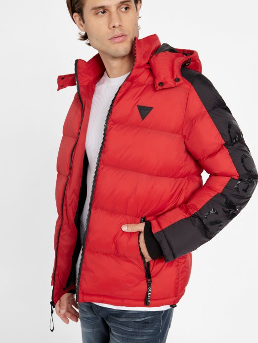 Guess Shopping Martin Color-block Puffer Majica S Kapuljačom Ragbi Crvena Multi