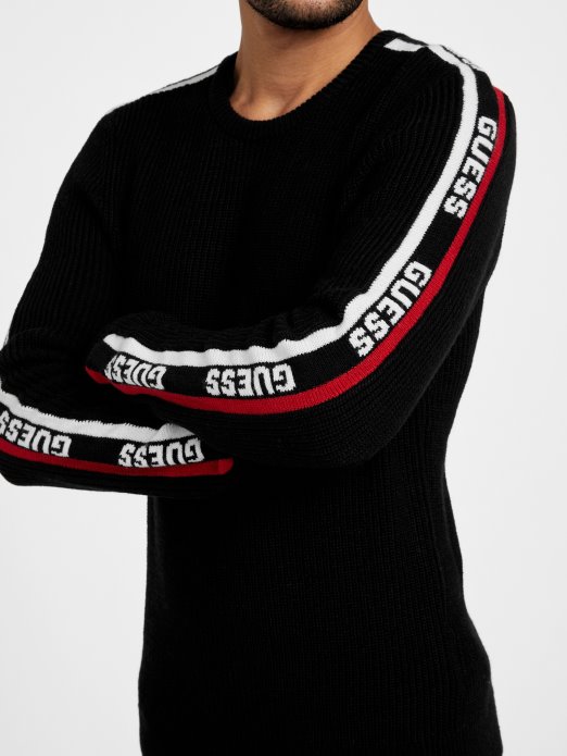 Guess Shopping Matias Dugih Rukava S Okruglim Ovratnikom Jet Crna
