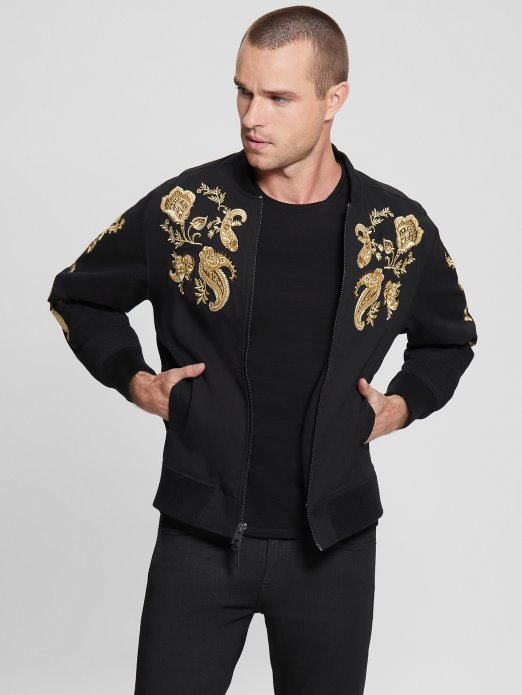 Guess Shopping Maxim Izvezena Letačka Jakna Jet Crna