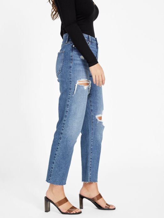 Guess Shopping Medium Uništena Doja Distressed Ravne Traperice