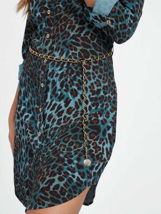 Guess Shopping Misti Printed Shirt Dress Ghost Leaf Leopard Print