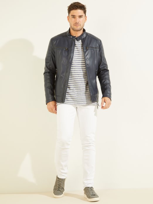 Guess Shopping Moto Jakna Od Umjetne Kože Plava Stilska