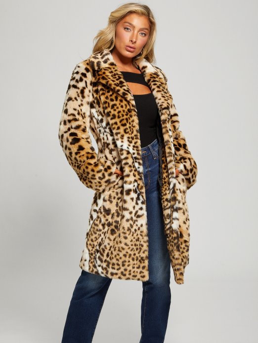 Guess Shopping Multi Size Leopard Natura Diletta Kaput Od Umjetnog Krzna
