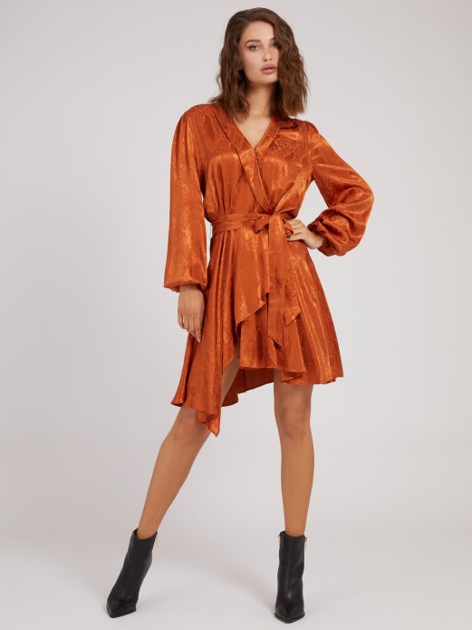 Guess Shopping Narančasta Haljina S Remenom Od Viskoze