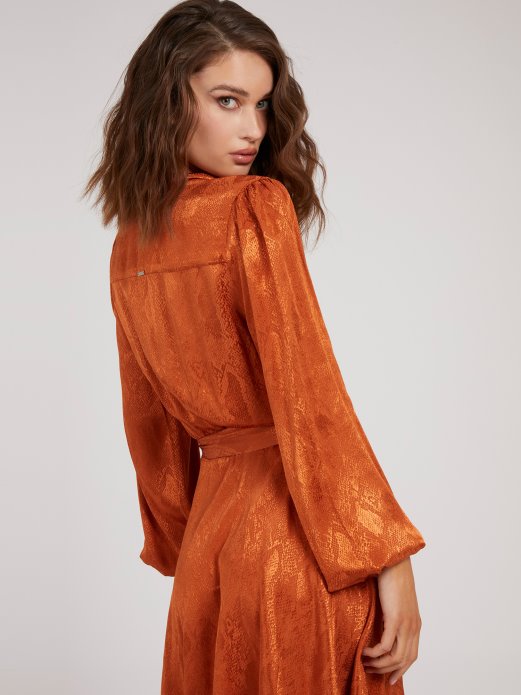 Guess Shopping Narančasta Haljina S Remenom Od Viskoze