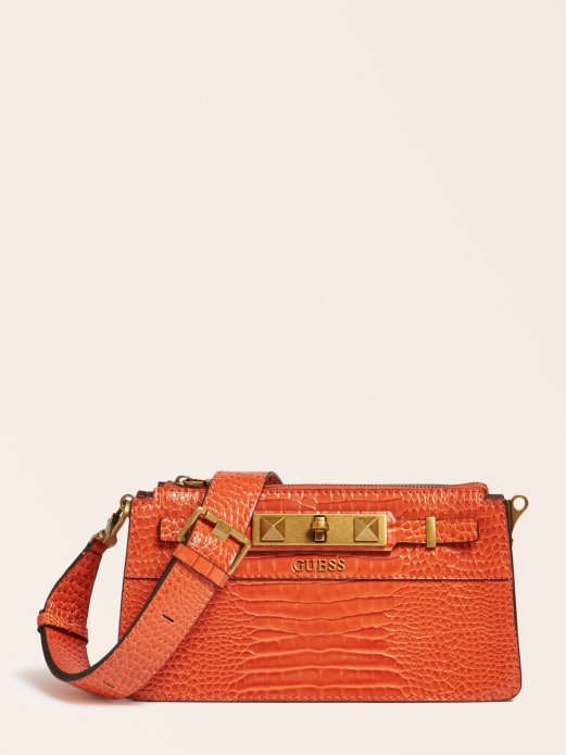 Guess Shopping Narančasti Raffie Krok Print Mini Crossbody