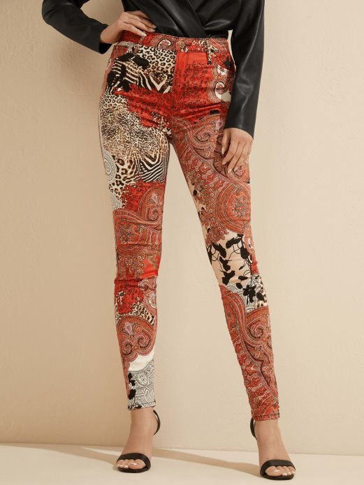 Guess Shopping Nijanse Narančaste Marciano Sve Preko Print Traper Hlače