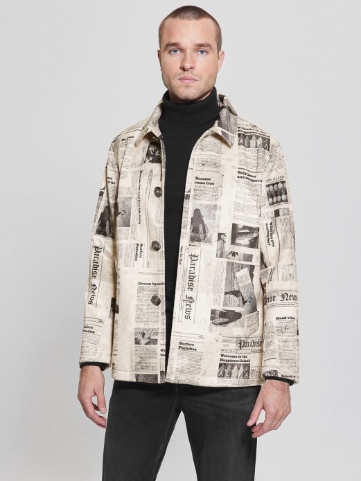 Guess Shopping Novinski Print Kaput Od Umjetne Antilope Višebojni Uzorak