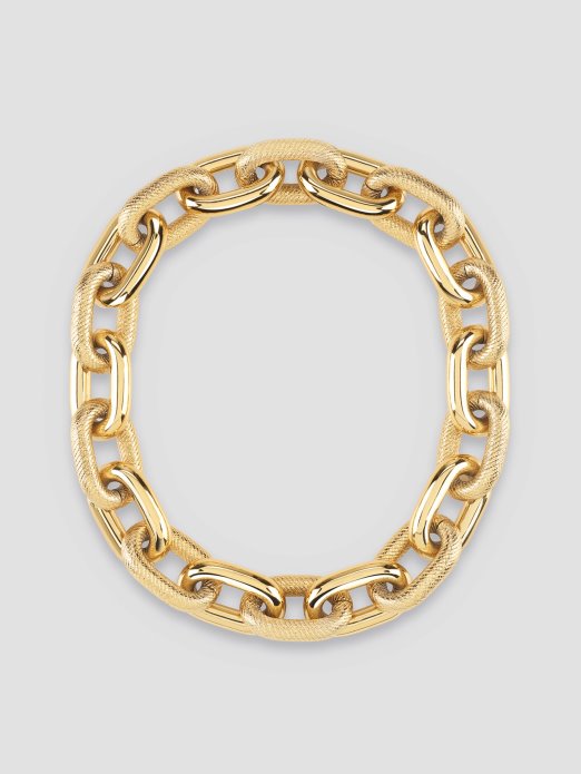 Guess Shopping Ogrlica S Teksturiranim Lancem Zlatne Boje žuto Zlato