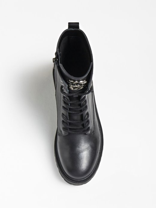 Guess Shopping Olone Crna Borbena čizma Od Prave Kože