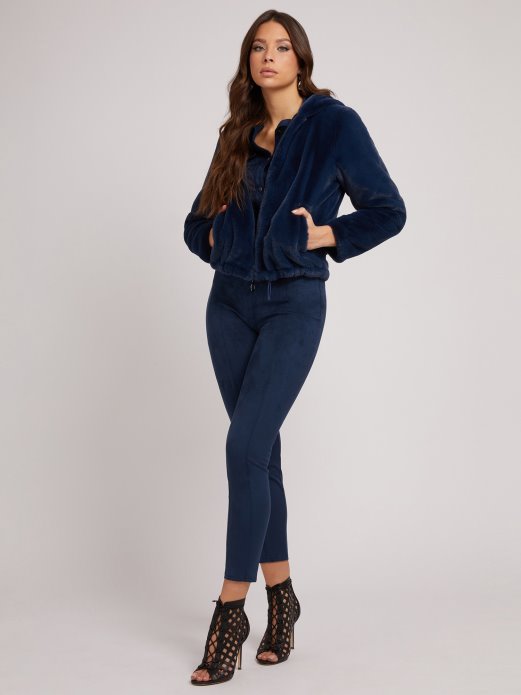 Guess Shopping Plava Jakna S Logotipom Umjetnog Krzna