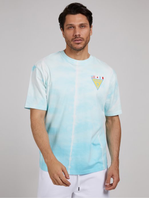 Guess Shopping Plava Multi Tie-dye Majica S Logotipom Zastave