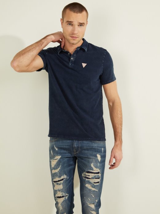 Guess Shopping Plava Polo Majica S Trokutom S Logotipom