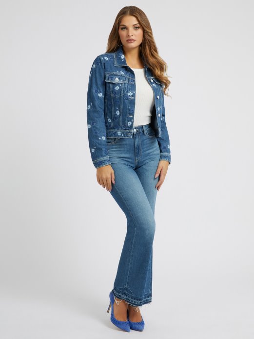 Guess Shopping Plava Traper Jakna S Cvjetnim Vezom