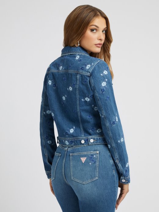 Guess Shopping Plava Traper Jakna S Cvjetnim Vezom
