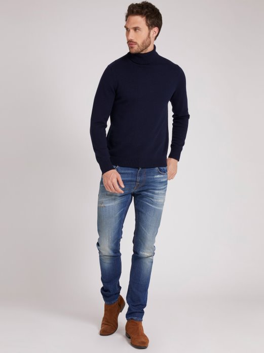 Guess Shopping Plavi Džemper S Kornjačevim Ovratnikom Od Mješavine Vune