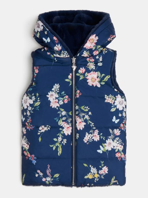 Guess Shopping Plavi Reverzibilni Prsluk Od Umjetnog Krzna