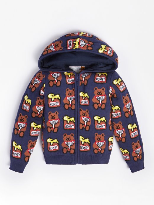 Guess Shopping Plavi Višestruki Jacquard Džemper Preko Cijelog Logotipa