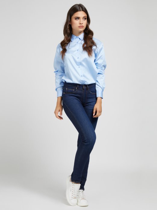 Guess Shopping Popeline Košulja Svijetloplava