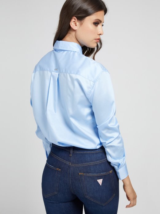 Guess Shopping Popeline Košulja Svijetloplava