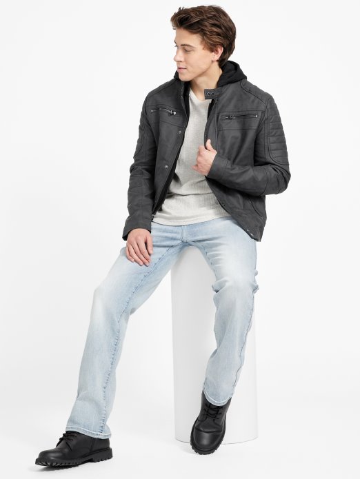 Guess Shopping Preston Moto Jakna Od Umjetnog Antilopa Jet Crna