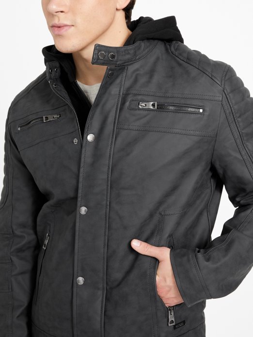 Guess Shopping Preston Moto Jakna Od Umjetnog Antilopa Jet Crna