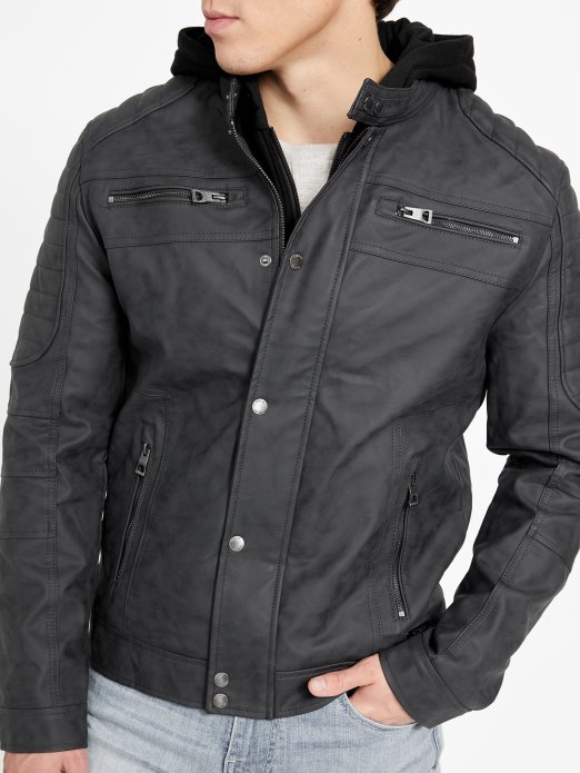 Guess Shopping Preston Moto Jakna Od Umjetnog Antilopa Jet Crna